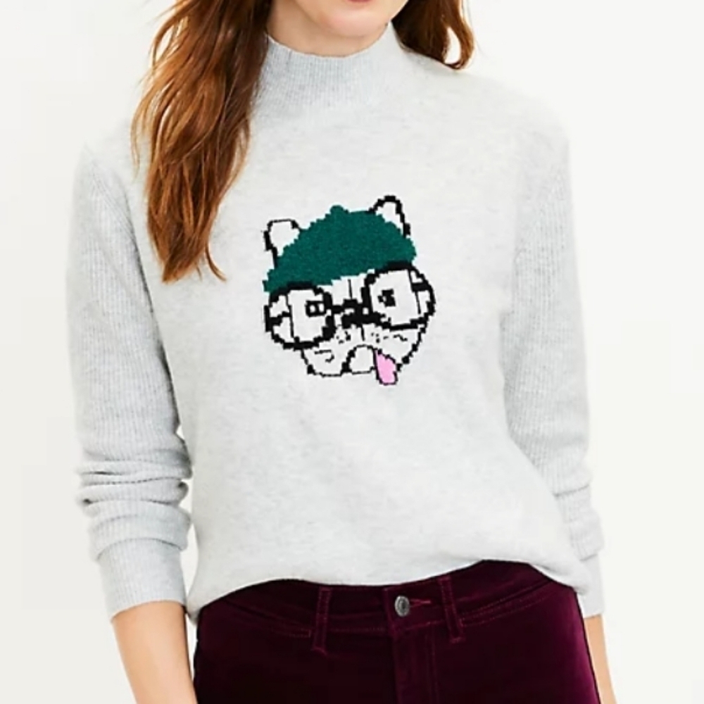 Petite French Bulldog Turtleneck Sweater by LOFT Size Small